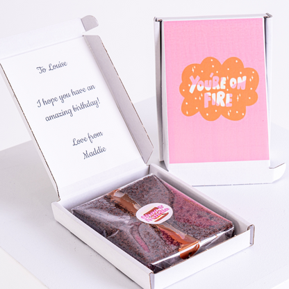 Birthday brownie gift box You're On Fire card, from Maddie, 2_52ce8828-c159