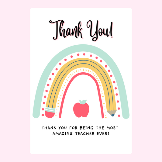 Thank you teacher card with rainbow and apple