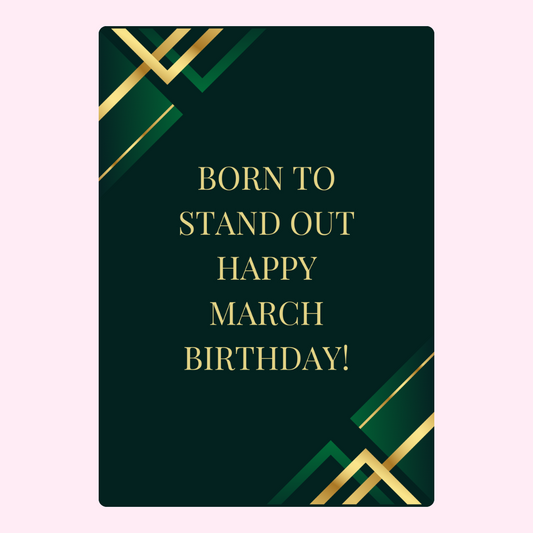 March birthday card with gold accents