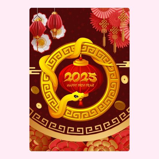 2025 Happy New Year with snake and lanterns