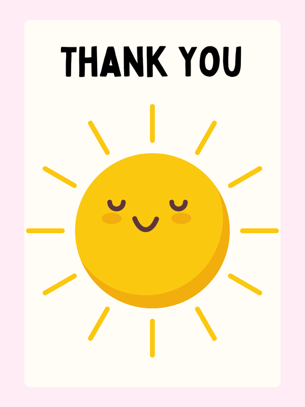 Thank you card with smiling sun