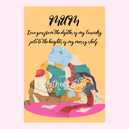 Mother's Day card for Mum with laundry pile.