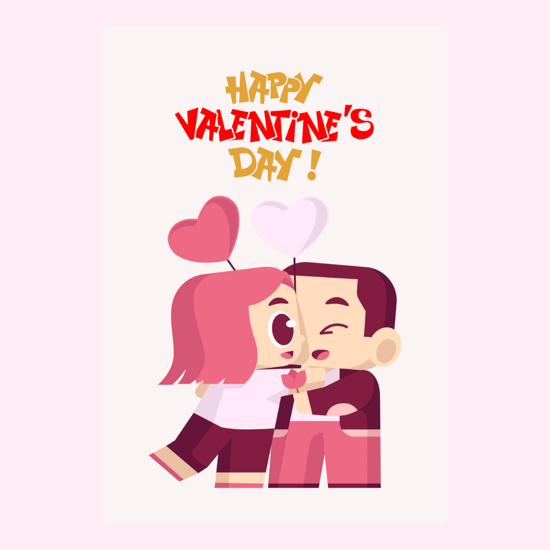 Happy Valentine's Day card with hugging couple