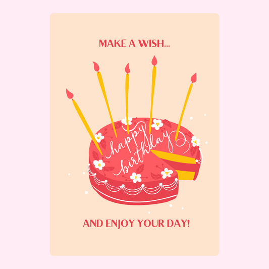 Birthday card with cake and candles