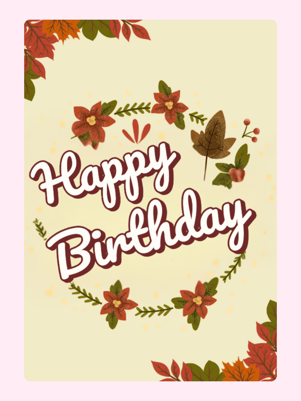 Happy Birthday card with fall leaves.