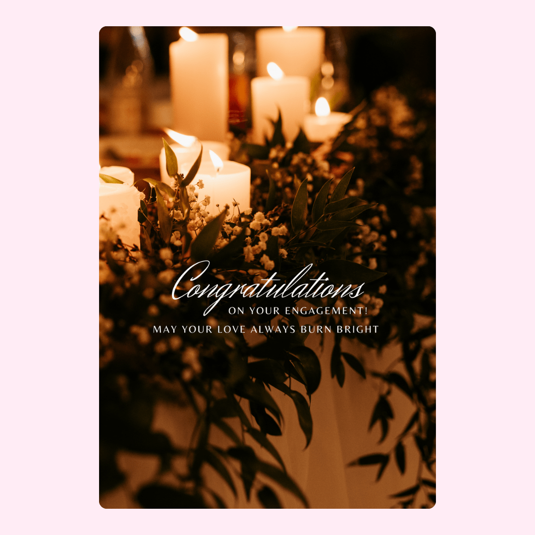 Engagement card with burning candles.