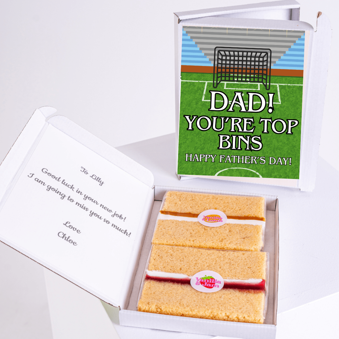 Father's Day cake box with Dad, You're Top Bins message.