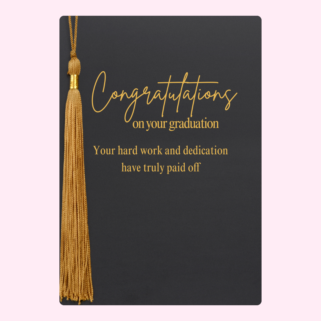Graduation card with gold tassel and congratulations message