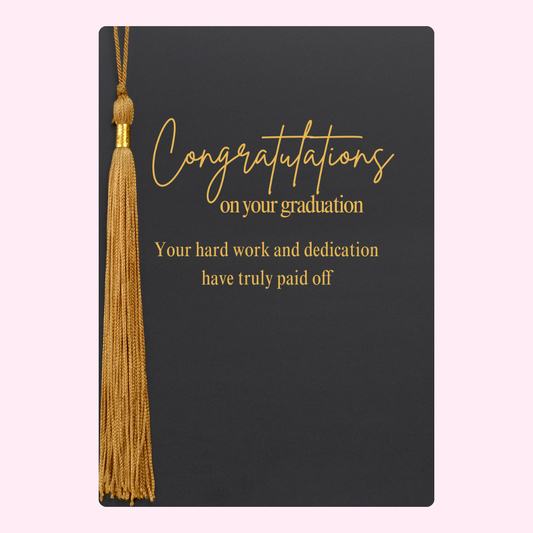 Graduation card with gold tassel and congratulations message