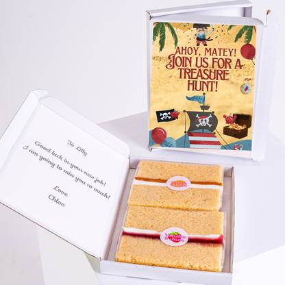 Pirate-themed treasure hunt invitation gift box for Lilly