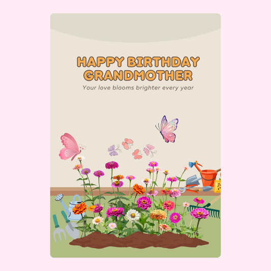 Birthday card for Grandmother with garden scene.