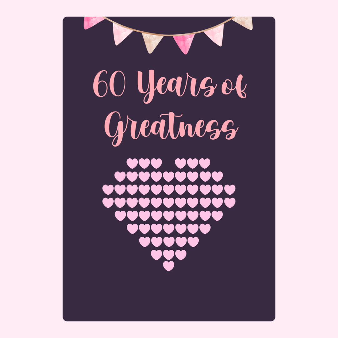 60th Anniversary Card - 60 Years of Greatness with heart design