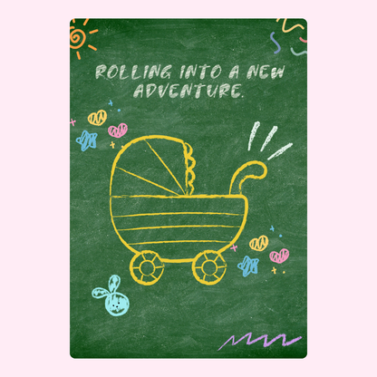 Baby stroller Rolling into a new adventure greeting card