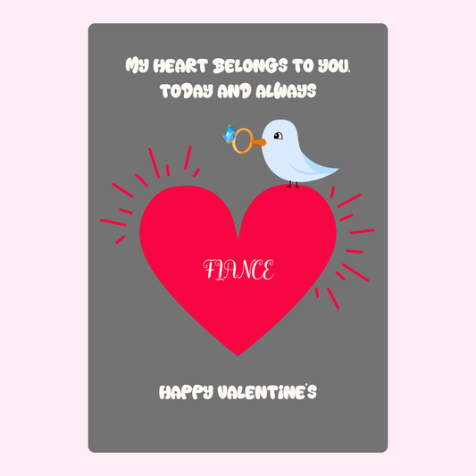 Valentine's Day card for fiance with heart and bird.