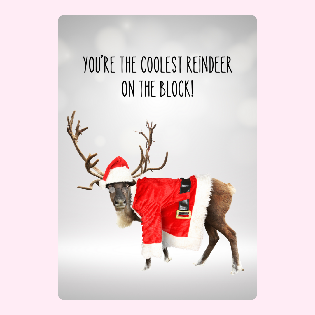 Christmas card with reindeer in Santa suit, 31_987c9ea2