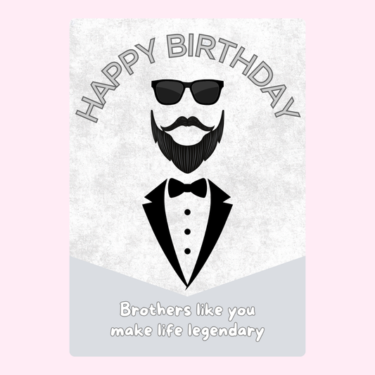 Birthday card for brother with tuxedo and beard