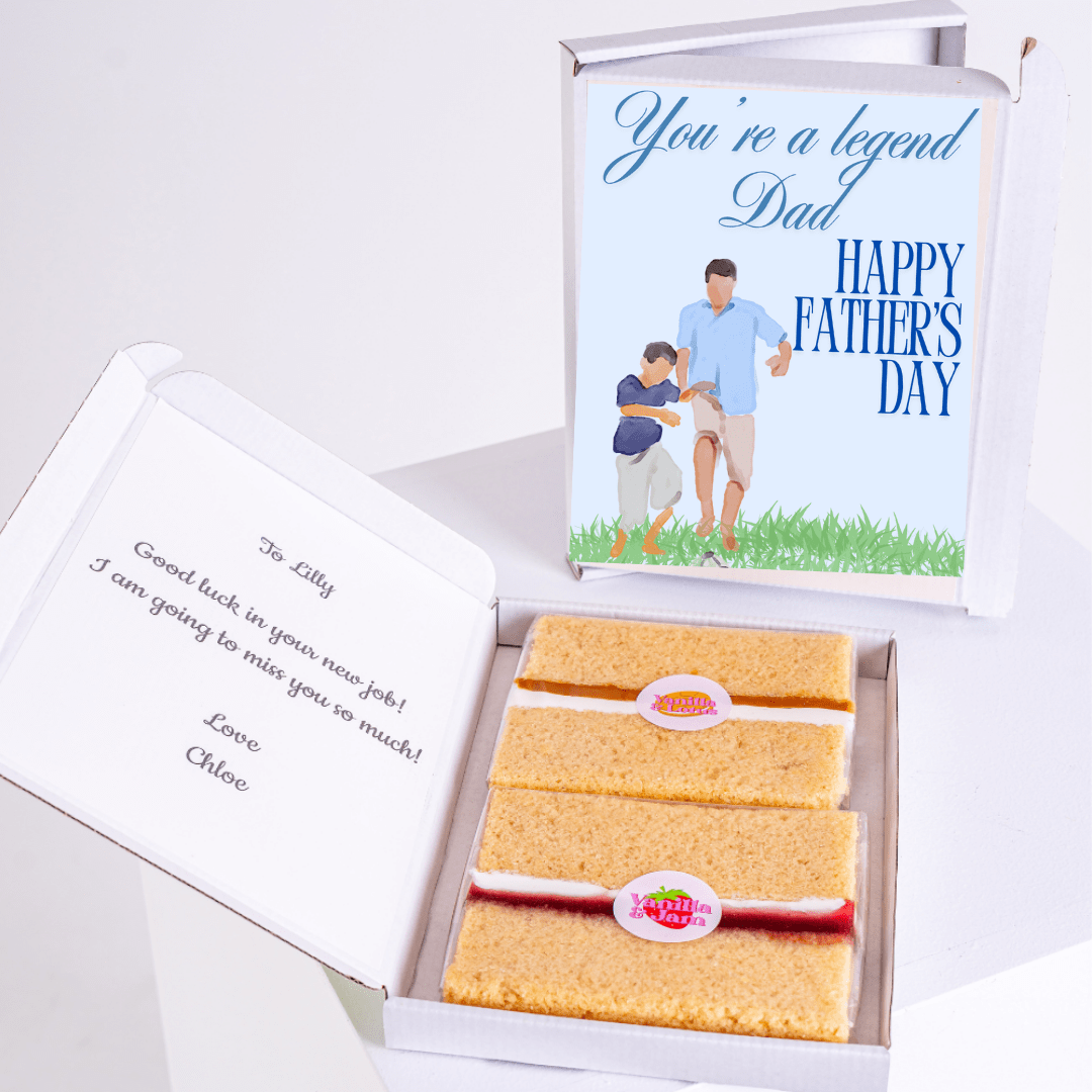 Father's Day cake gift set with card and message.