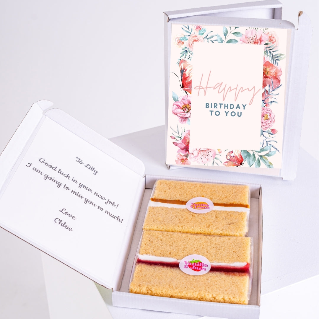 Vanilla cake gift with soft floral birthday design
