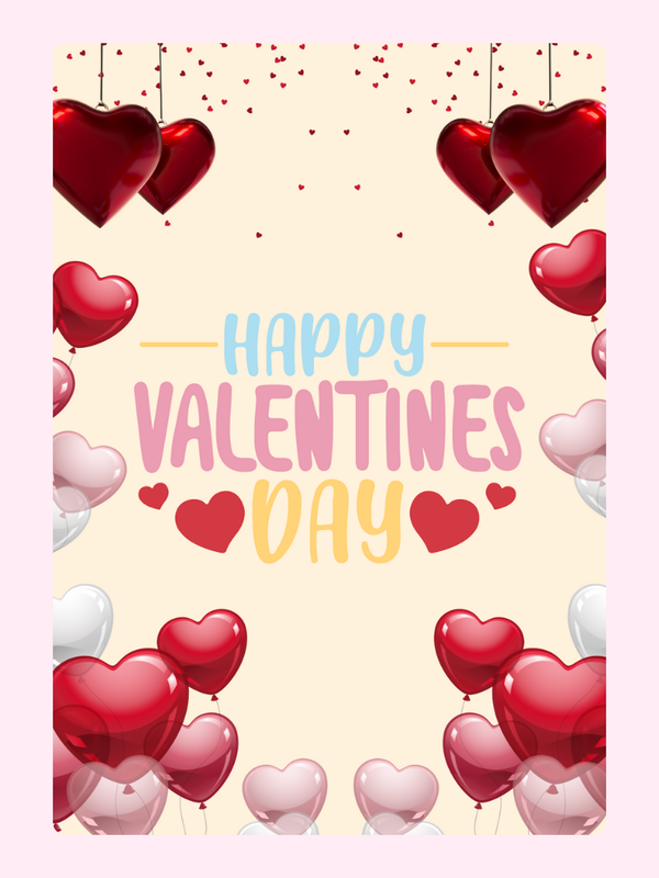 Happy Valentine's Day card with heart balloons