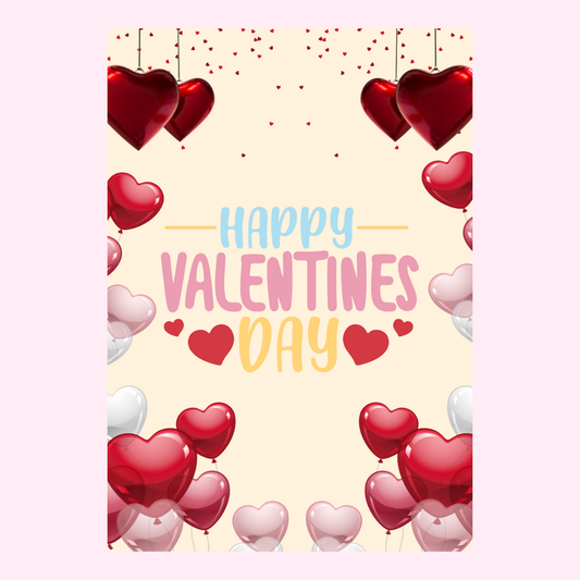 Happy Valentine's Day card with heart balloons