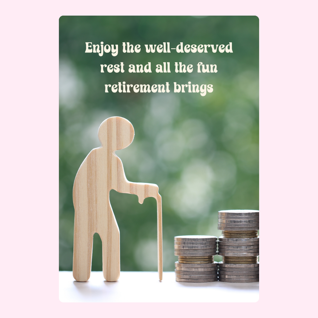 Retirement card with wooden figure and coins, 32_68caa0a2