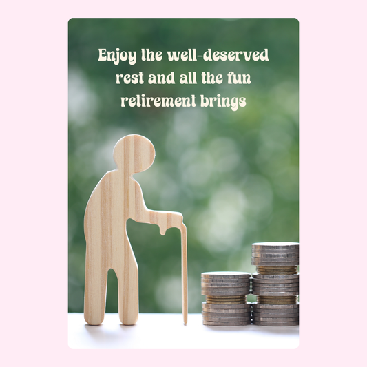 Retirement card with wooden figure and coins, 32_68caa0a2