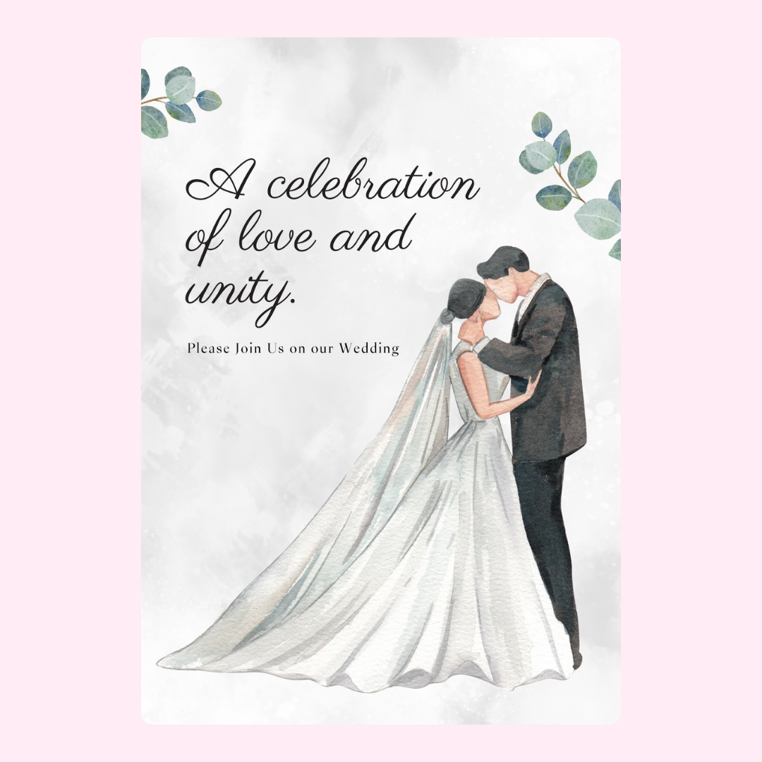 Wedding invitation with kissing couple