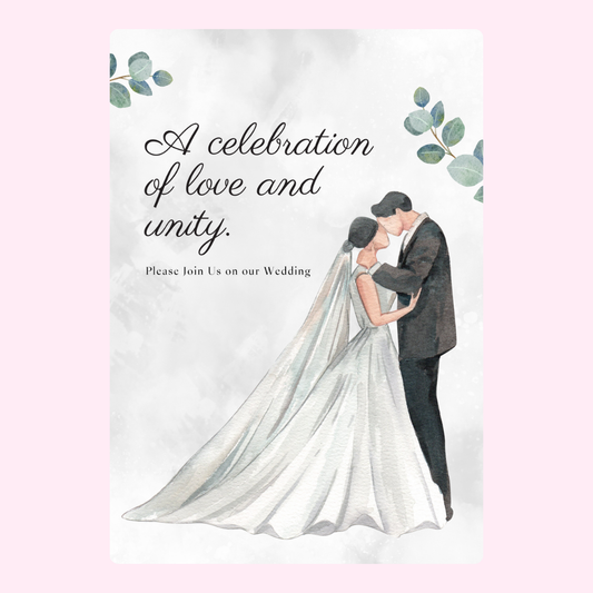 Wedding invitation with kissing couple