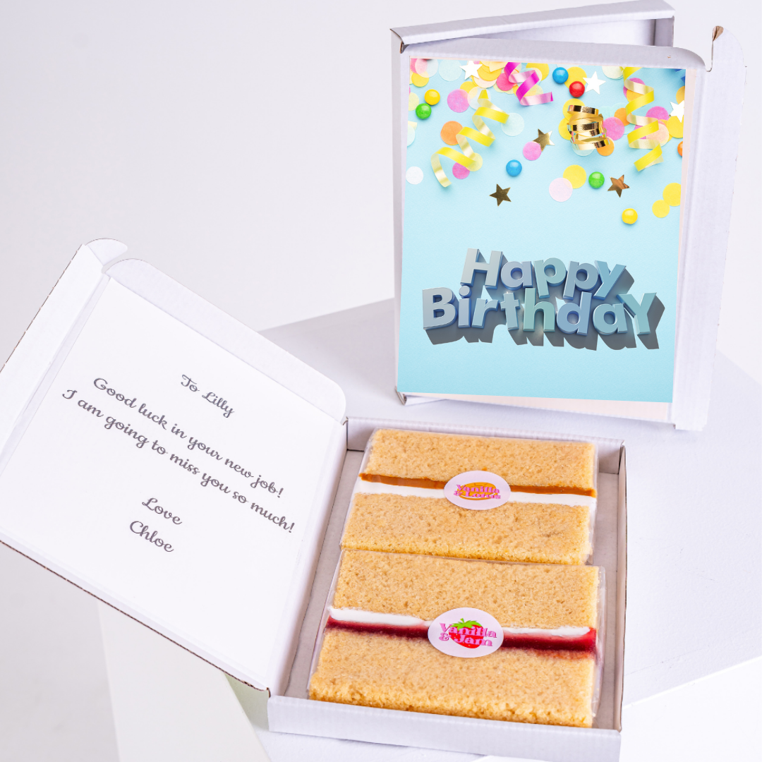 Birthday cake gift box for Lilly, farewell card.
