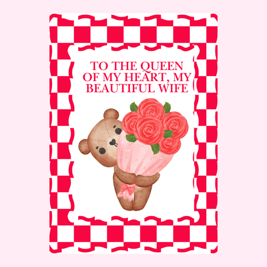 Valentine's Day card for wife with teddy bear and roses