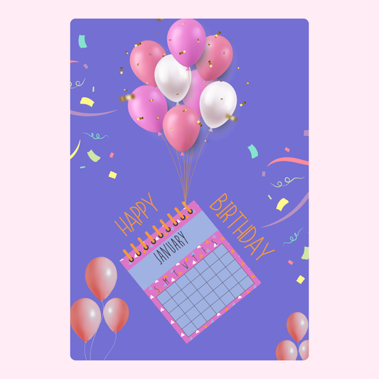 January birthday card with balloons