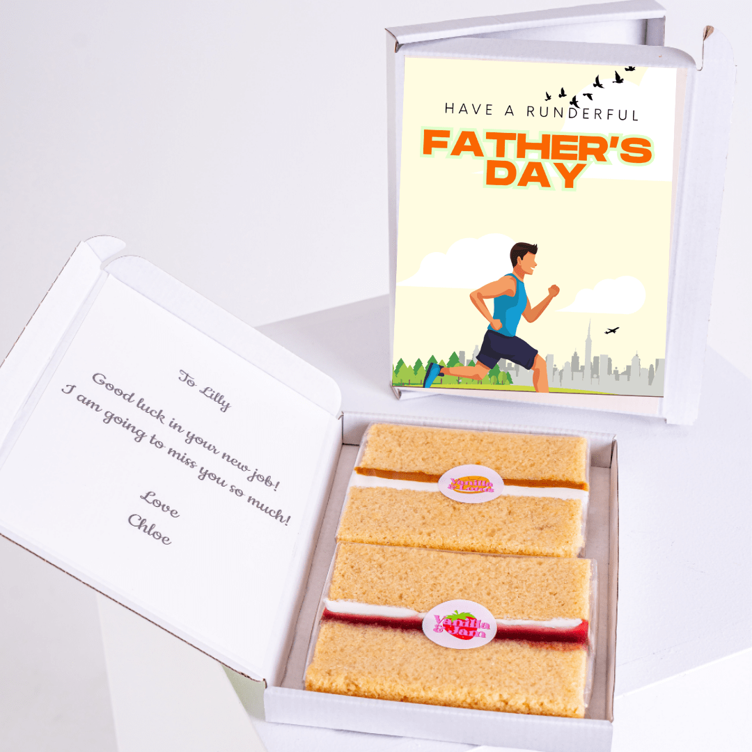 Father's Day gift box with cake and card for Lilly.