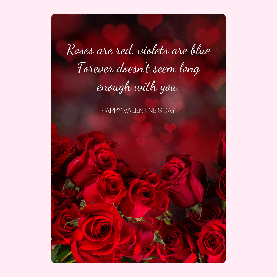 Valentine's Day card with roses, poem, & hearts