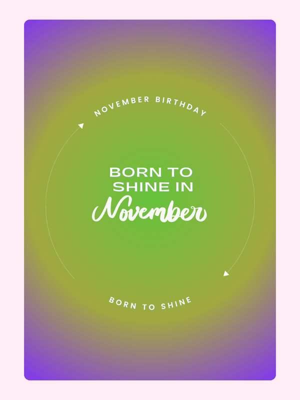 Purple and green birthday card with text.