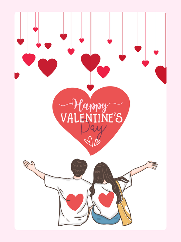Happy Valentine's Day card with hearts, couple, and date - 34