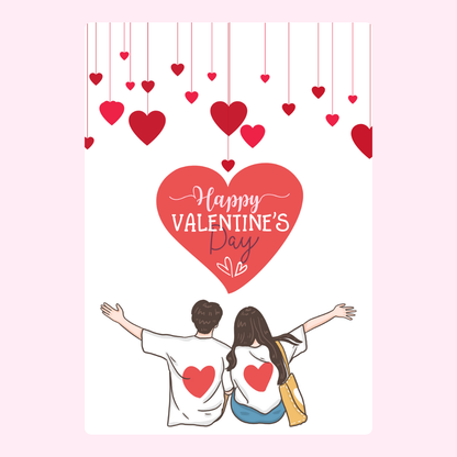 Happy Valentine's Day card with hearts, couple, and date - 34