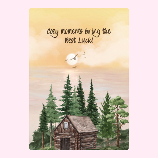 Cozy cabin in nature with Best Luck message (34_457618e1)