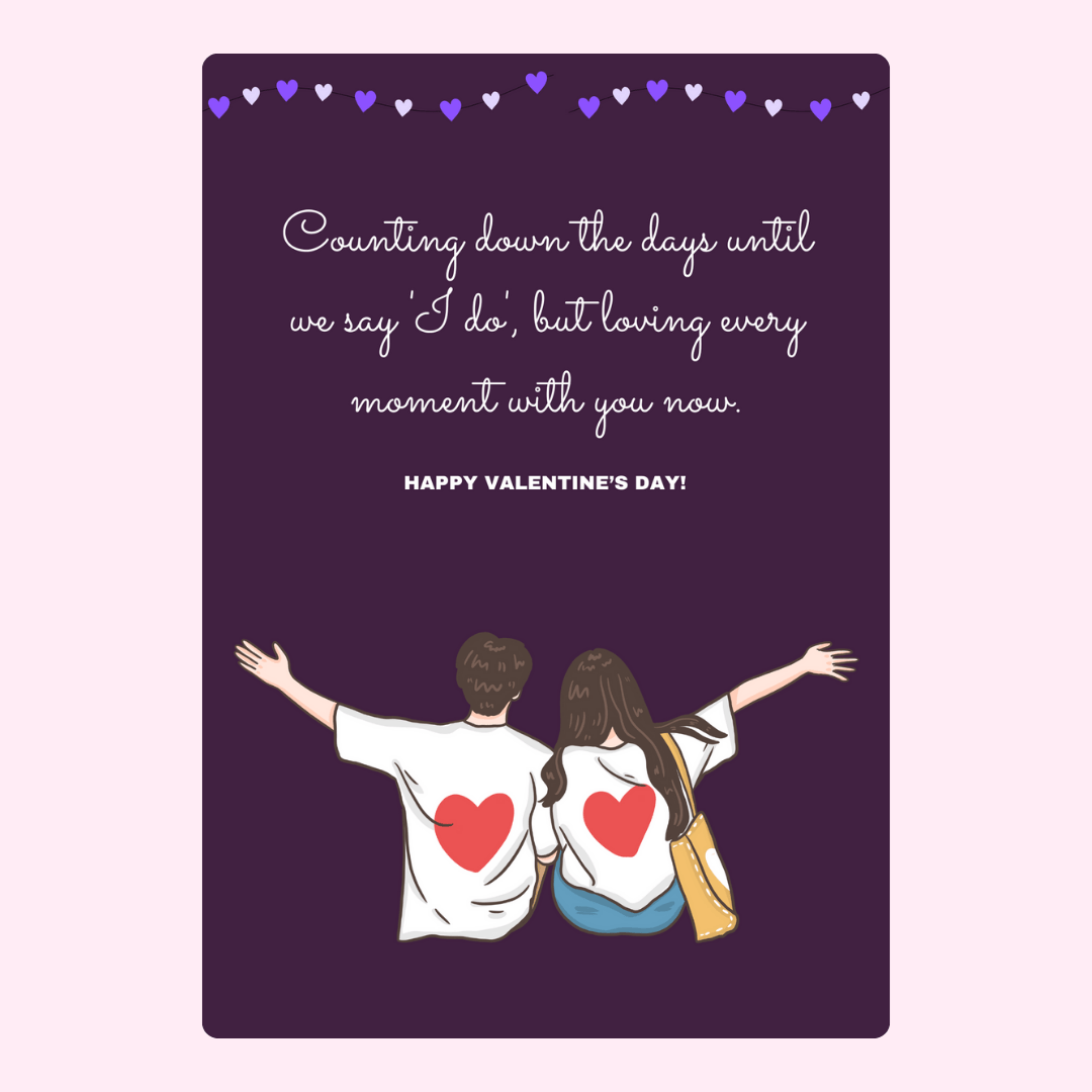 Valentine's Day card with couple, countdown, & hearts