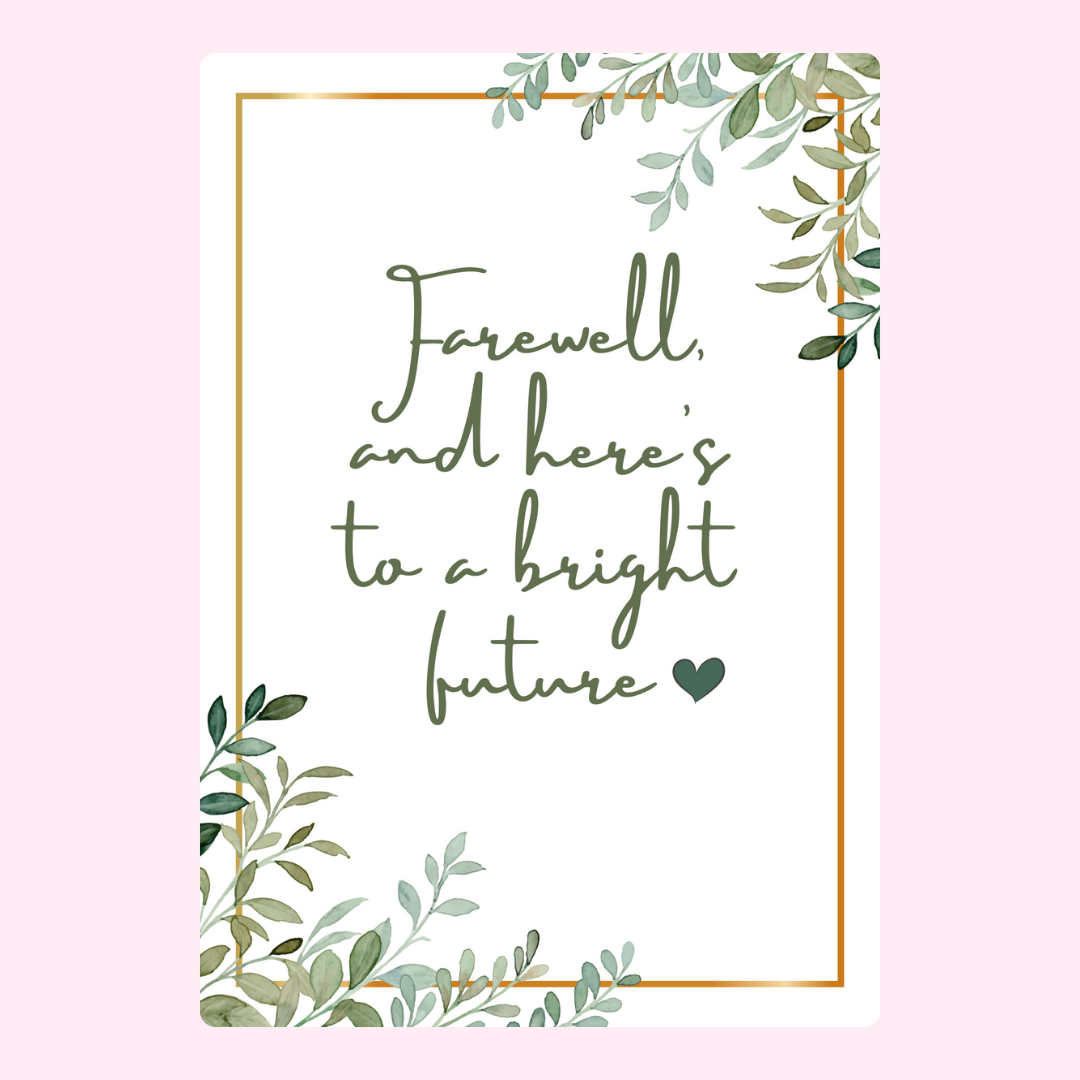 Farewell card with bright future message and greenery, image 34
