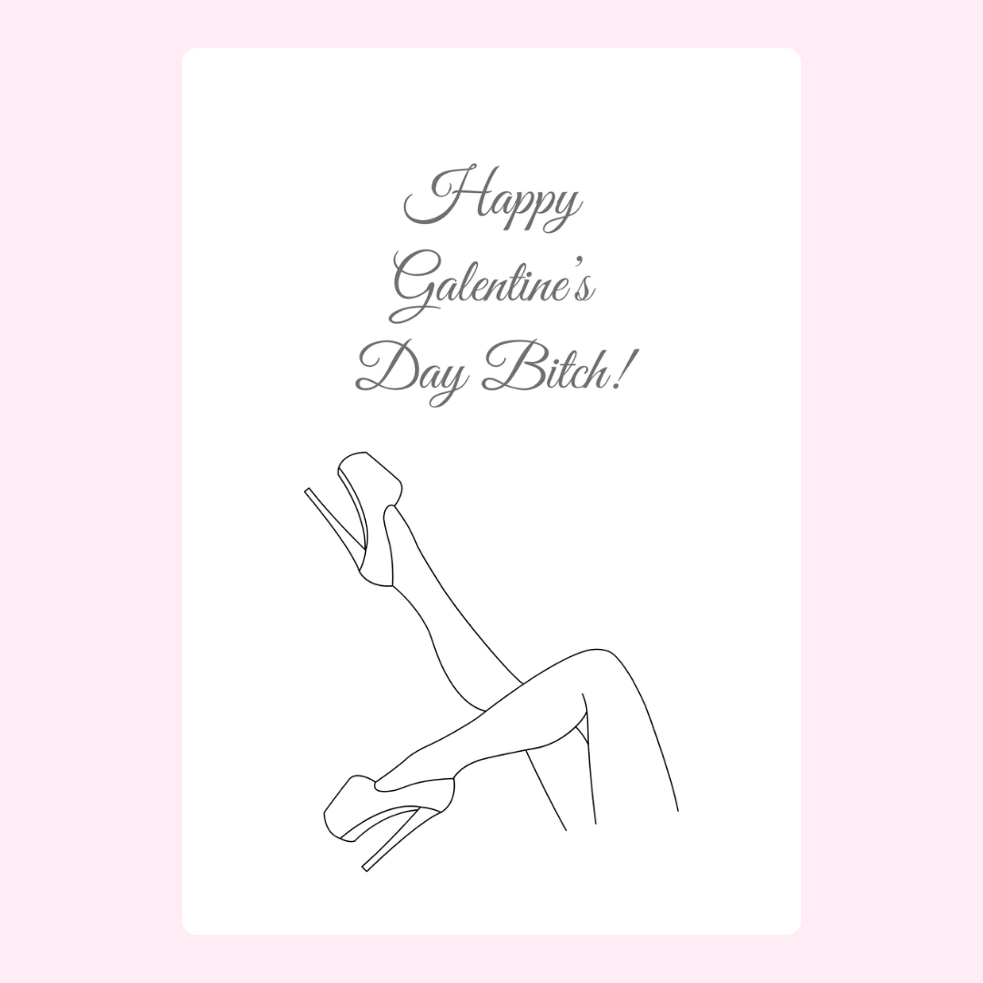 Galentine's Day card with crossed legs and heels.