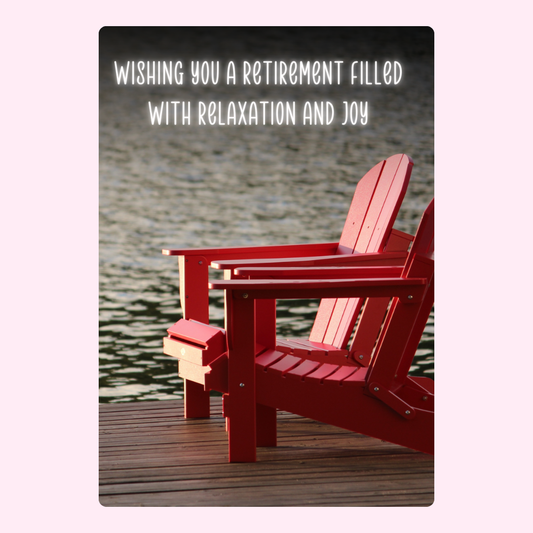 Retirement card with red Adirondack chairs, 34_b296452f
