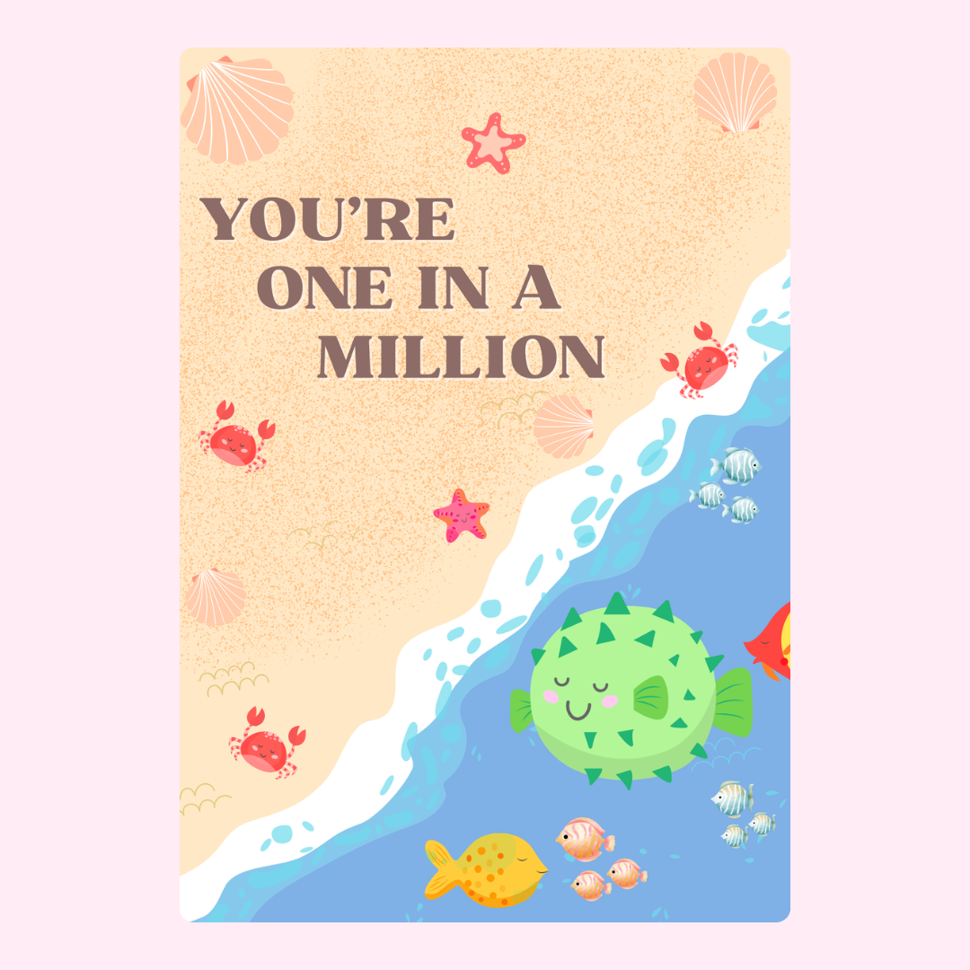 You're One in a Million beach card with sea creatures (34_c514d94e)