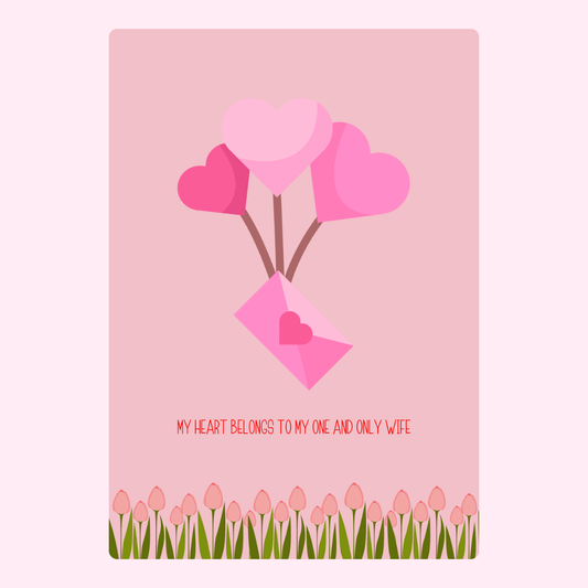 Valentine's Day card with hearts and envelope, for my wife.