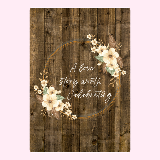 A love story worth celebrating on wood, floral design.