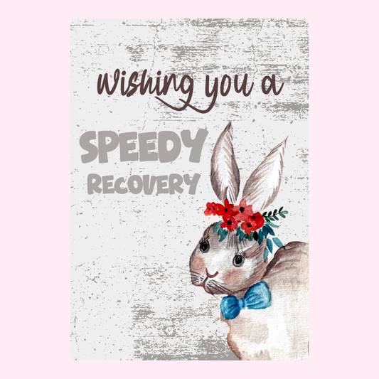 Get well soon card with bunny, speedy recovery.