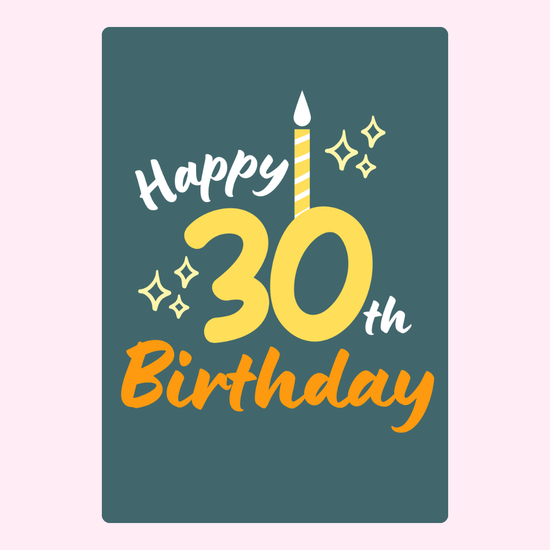 30th birthday card with candle and text