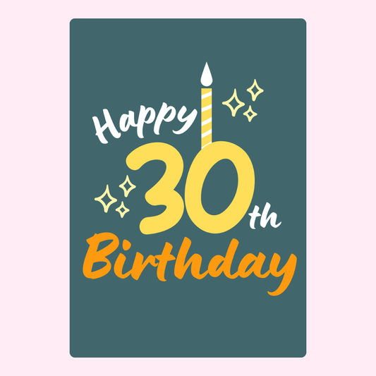 30th birthday card with candle and text