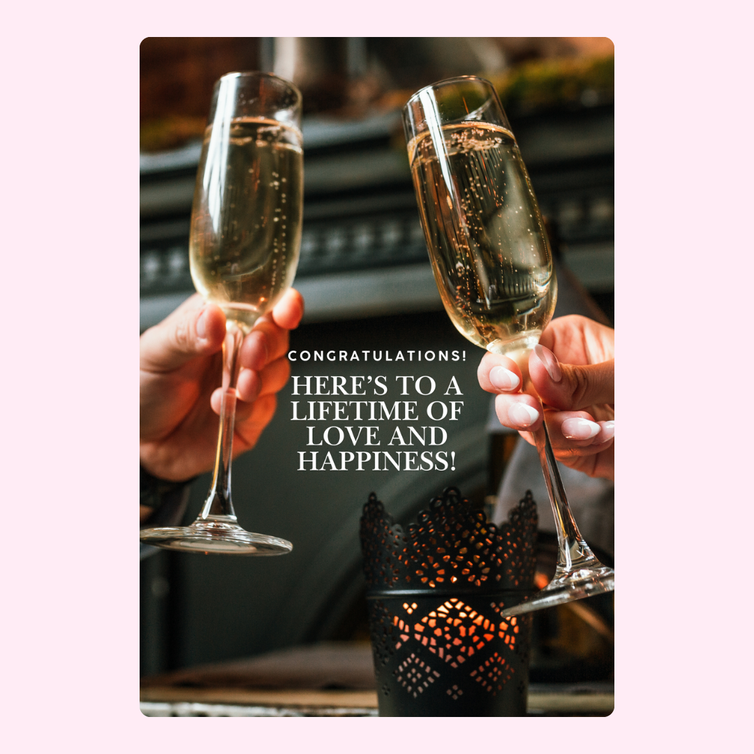 Wedding toast with champagne flutes - Congratulations!
