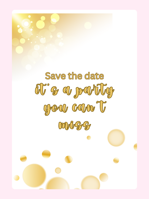 Party invitation with gold accents - Save the Date.