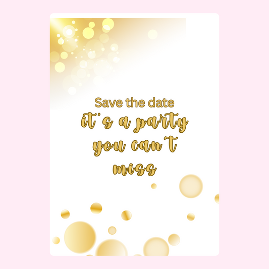 Party invitation with gold accents - Save the Date.